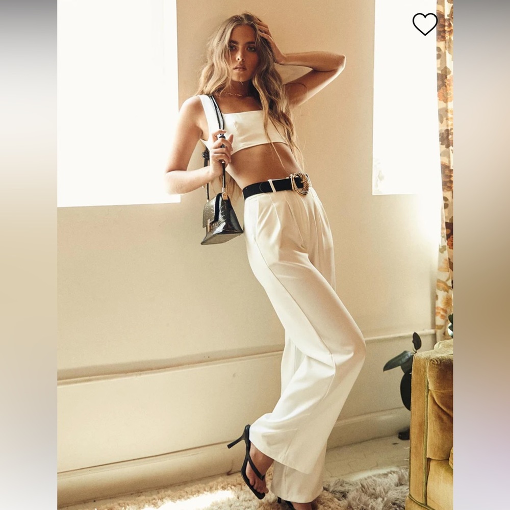 PRINCESS POLLY Huxley 2p Ivory Satin Crop Tank & Pleated Wide Leg Pants Sz 4 $85 - Picture 10 of 13